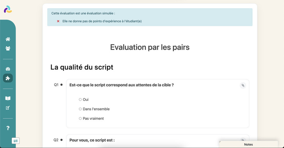 Le formulaire que les étudiants doivent remplir