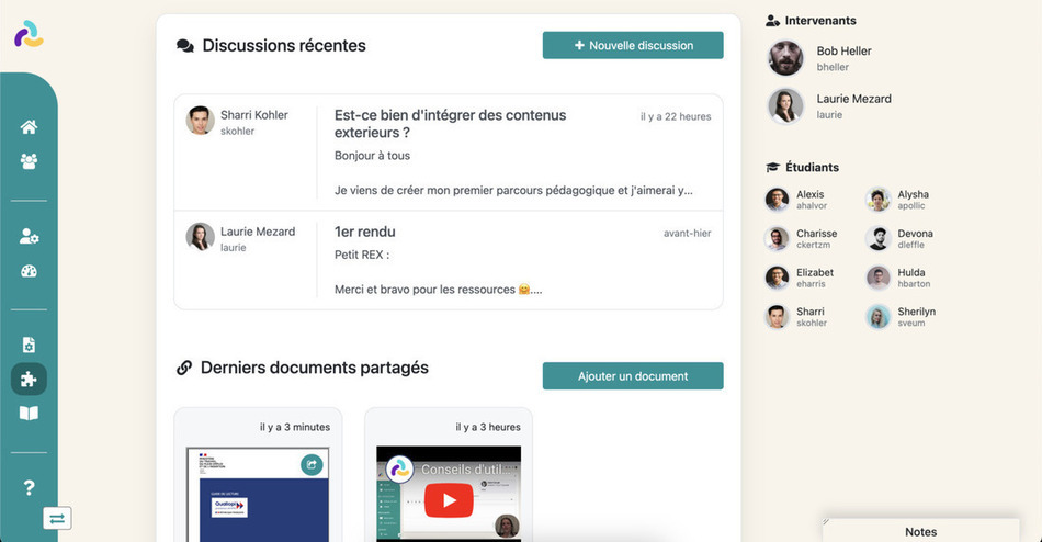 Vue du LMS sur les échanges de la communauté