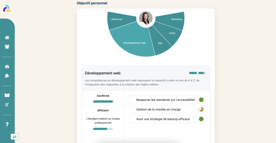 Vue du LMS sur le passeport de compétences