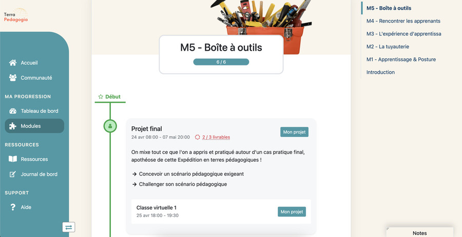 Vue du détail d'un module sur Rbean LMS